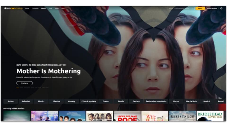 Screenshot of SBS On Demand's website, showing the Movies page.