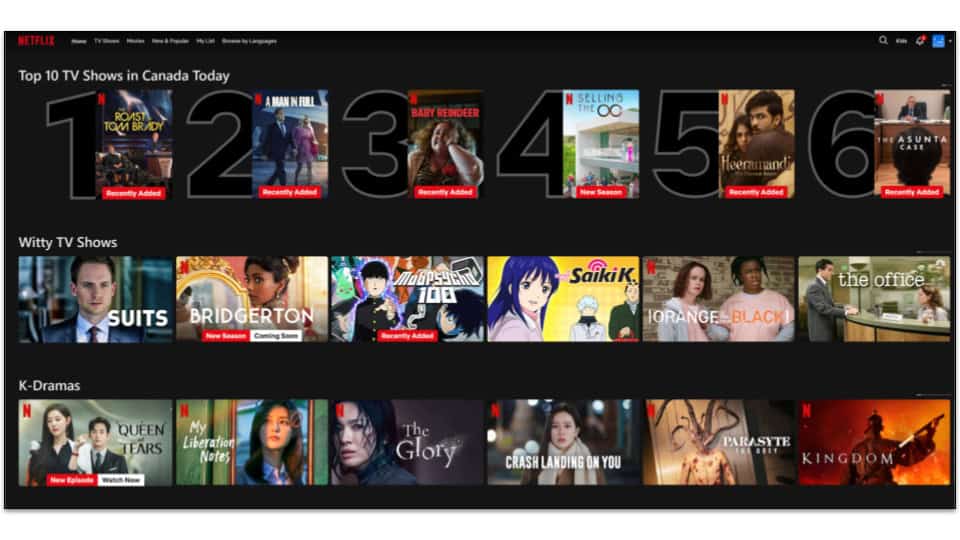 Screenshot of Netflix's main account dashboard page.