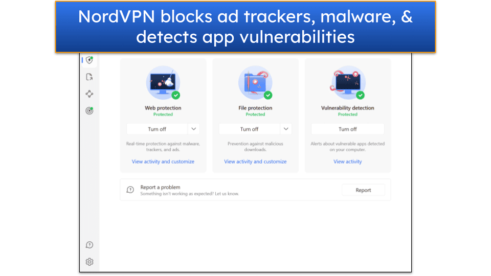 Screenshot of NordVPN's Windows app, showing the Threat Protection Pro window.
